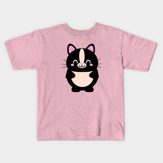 Cute Black Cat Kids T-Shirt by Kam Bam Designs